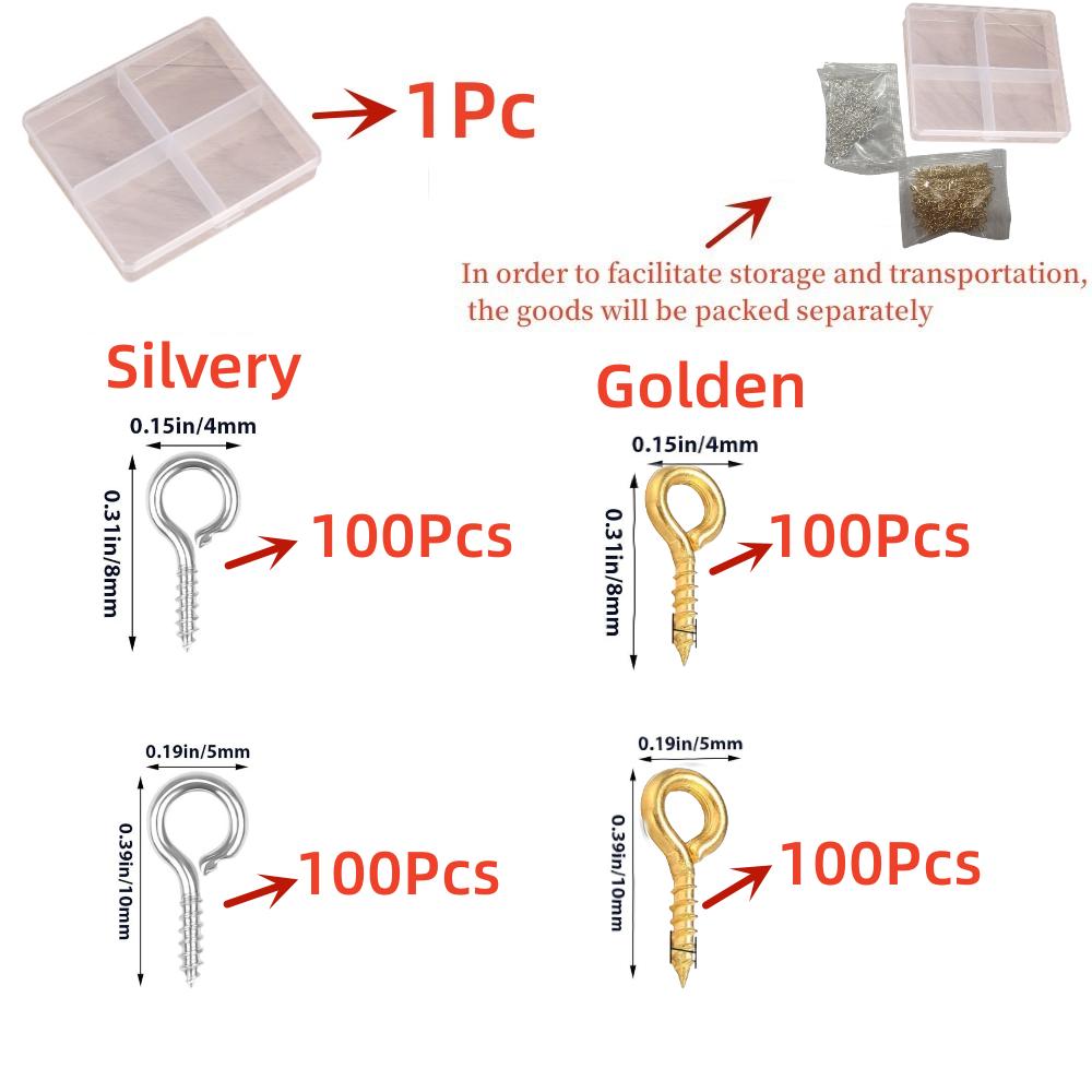 

400Pcs/Set 5x10mm Golden Silvery Sheep s Eye Nail Set Alloy Screw Eye Pins for DIY Jewelry Making Bracelet Necklaces Accessories Kit