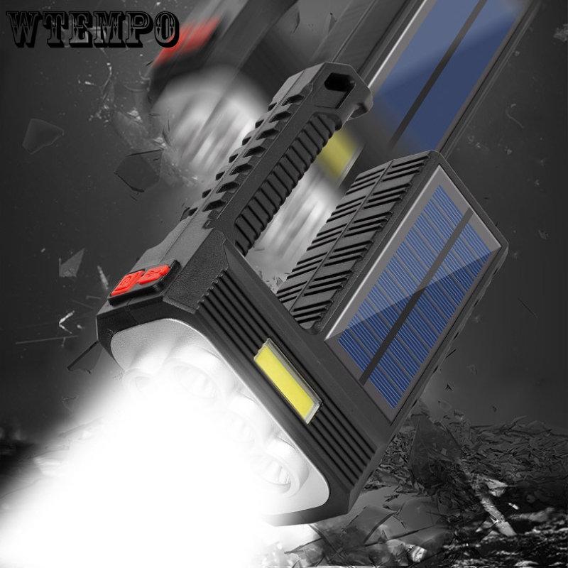 LED Portable Searchlight USB Rechargeable Lighting Outdoor Waterproof Flashlight with Side Light Solar Flashlight