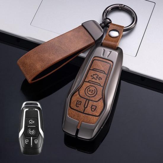 Zinc Alloy Leather Car Remote Key Fob Case Cover Holder For Lincoln MKC MKX MKZ