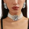 Chic Geometric Design Colorful Crystal Accented Layering Pearls Necklace And Earrings Jewelry Set for Gatherings
