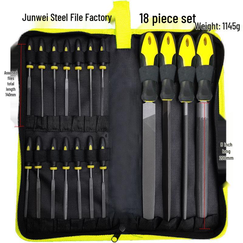 19-Piece Metal Steel File Set: Includes Flat, Triangular, and Semicircular Files for Grinding Iron