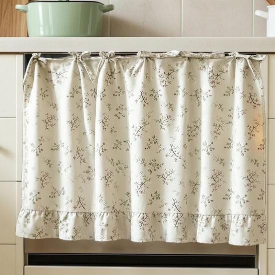 Oven Curtain, with Tie-Down Straps, Vintage Style, Easy Fastening Farmhouse Oven Door Ruffled Stove Skirt Curtain for Kitchen