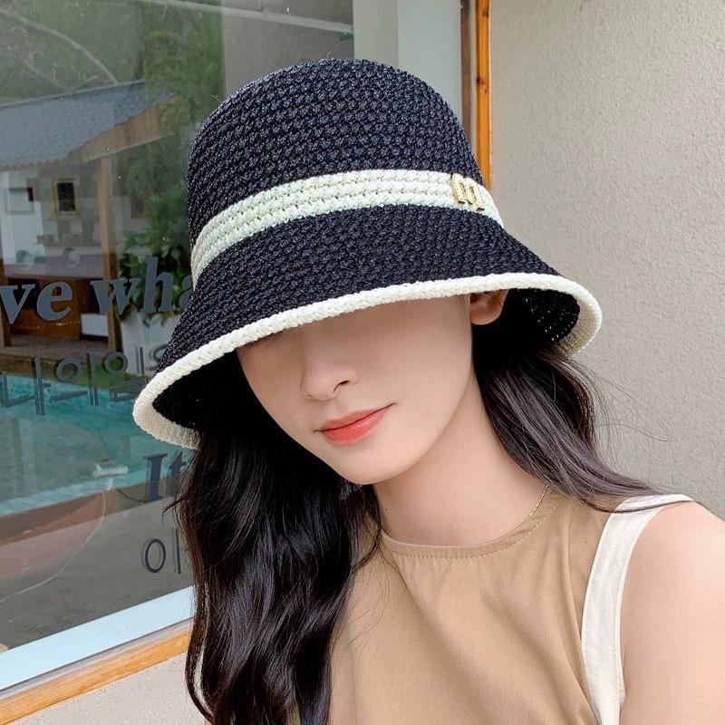 Solid Knit Hollow Out Bucket Hat Women Spring Summer Breathable UV Sun Protection Fisherman Hat