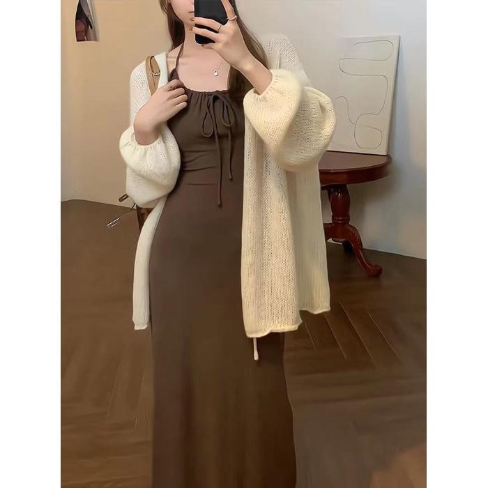 

Light gray lace-up neck dress summer sexy pure desire slim-fitting waist version suspender backless long dress 2XL