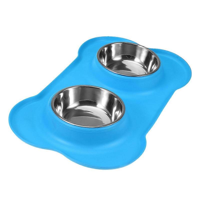 Pet Bowl Double Stainless Steel Food and Water Dog Bowls Non-Skid Silicone Mat Feeder for Feeding Dogs Cats Puppies 1Pcs