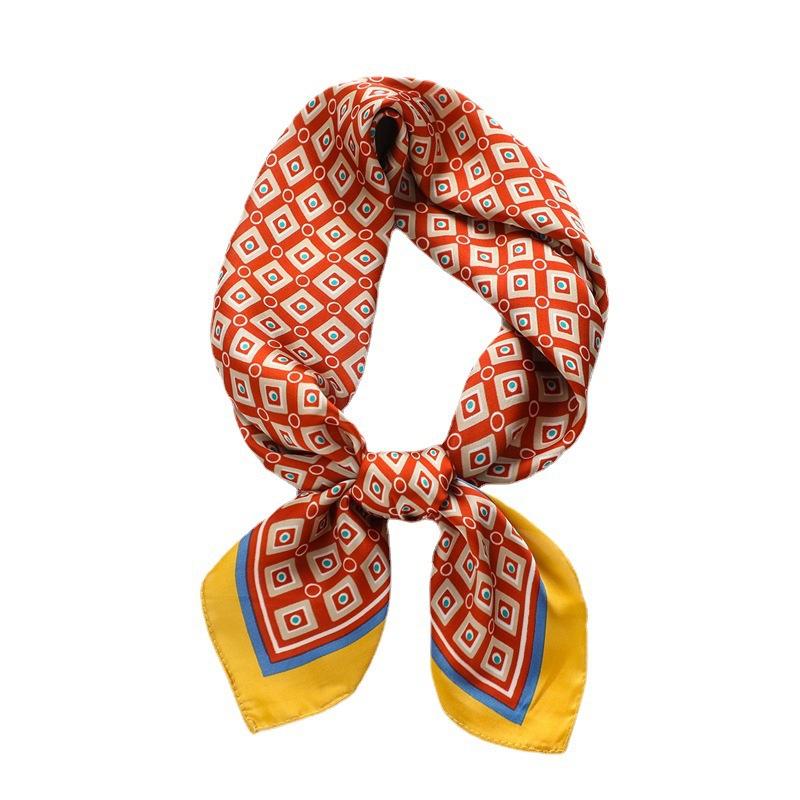 European and American style silk scarf square scarf simple geometric small square plaid scarf fashion polka dot silk scarf professional versatile scar