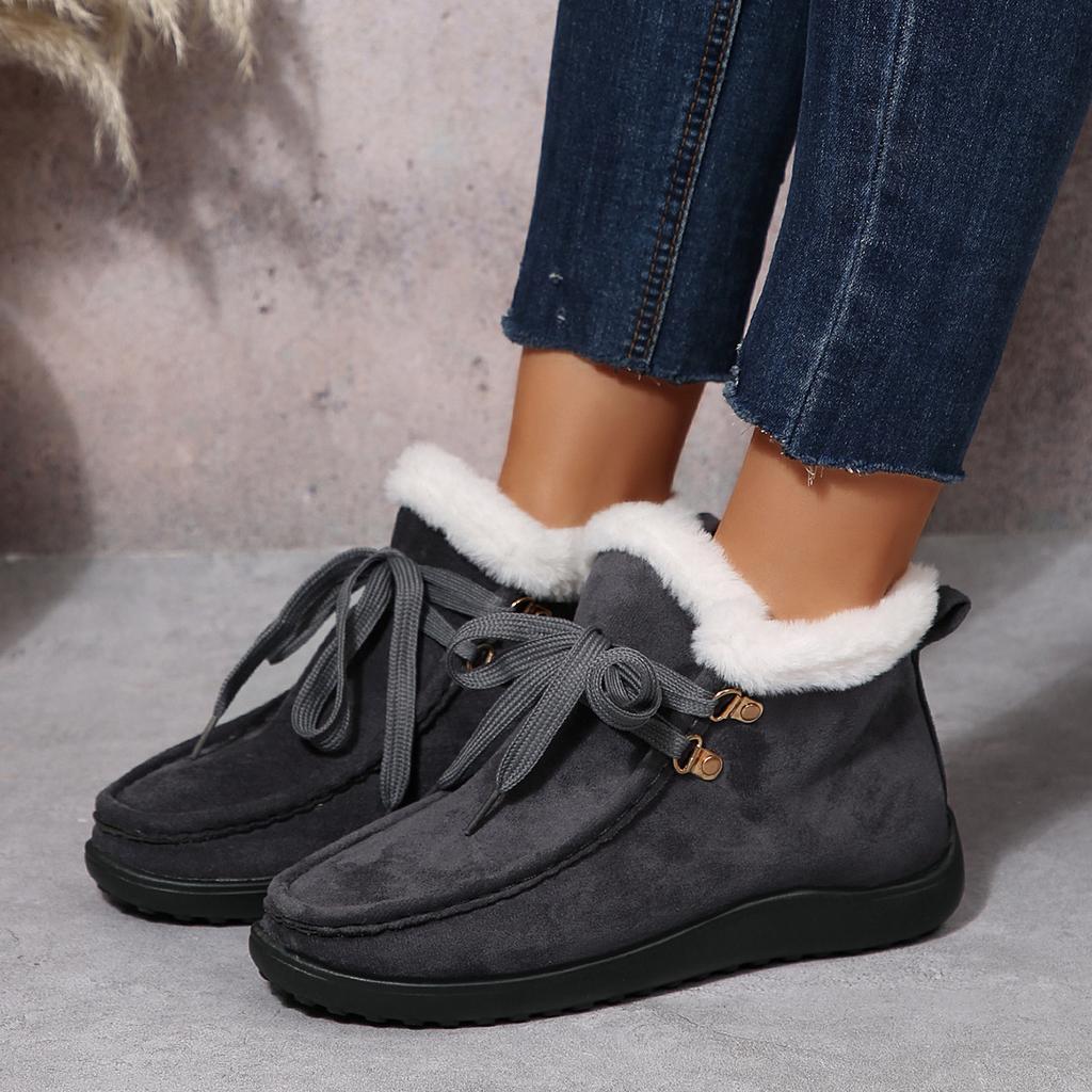 Fashion New Womens Winter Ankle Boots Slip on Suede Snow Boots Plush Casual Fur Warm Cotton Shoes Outdoor Casual Ladies Flat Bottom Shoe