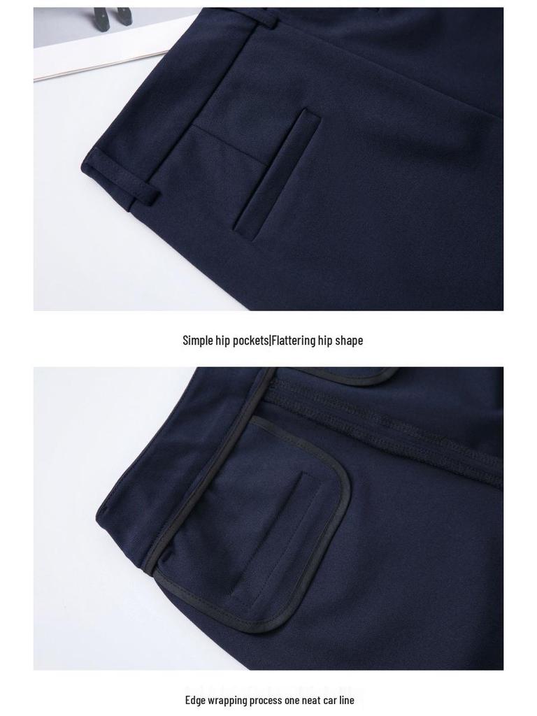 2024 Spring & Autumn Black Elastic High-Waisted Straight-Leg Pants for Women - Slimming, Versatile, Casual Fit for Middle-Aged Moms