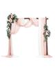 VEVOR Artificial Wedding Arch Flowers Kit, Pink Wedding Arch Flowers with Drapes Kit (Pack of 5) - 2 Pcs Floral Arrangement, 3 Pcs Sheer Drapes