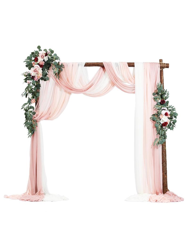 VEVOR Artificial Wedding Arch Flowers Kit, Pink Wedding Arch Flowers with Drapes Kit (Pack of 5) - 2 Pcs Floral Arrangement, 3 Pcs Sheer Drapes