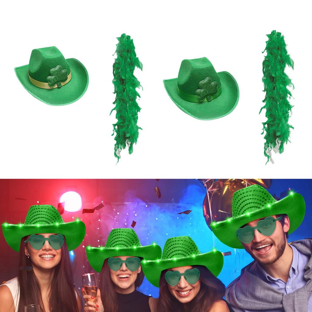 StPatrick Day Celebration Green Hat Festival Themed Party Velvets Fedora Hat Shamrock Top Hat Scarf Irish Accessories