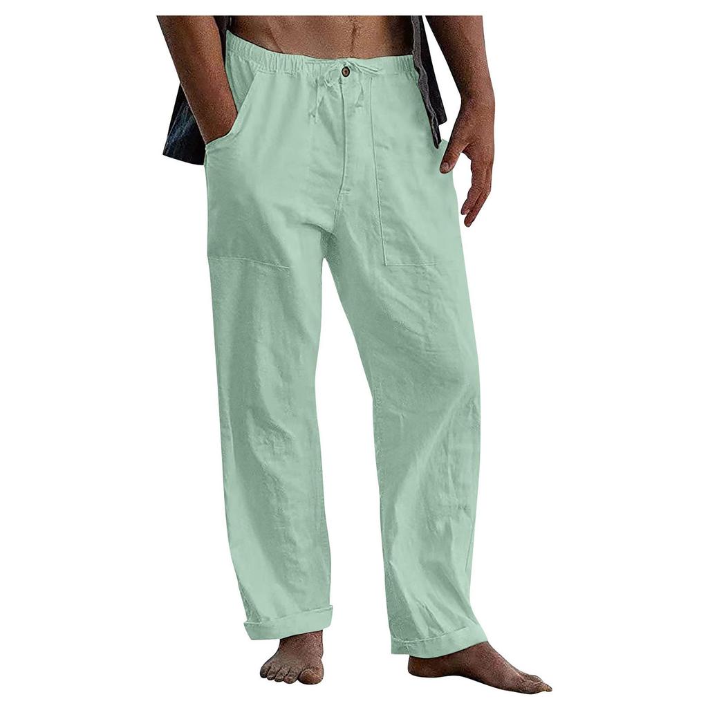 Herren-Leinenhose, locker, lässig, Sommer, Stretch-Taille, Kordelzug, lockere Hose