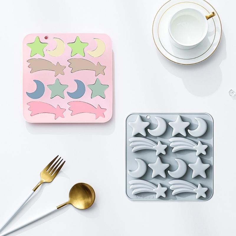 12 Cavities Star Moon Mould Tray Flexible Cake Baking Mould for Cake Topping, Candle Projects, Soap Tasks and Home DIY Use Daily