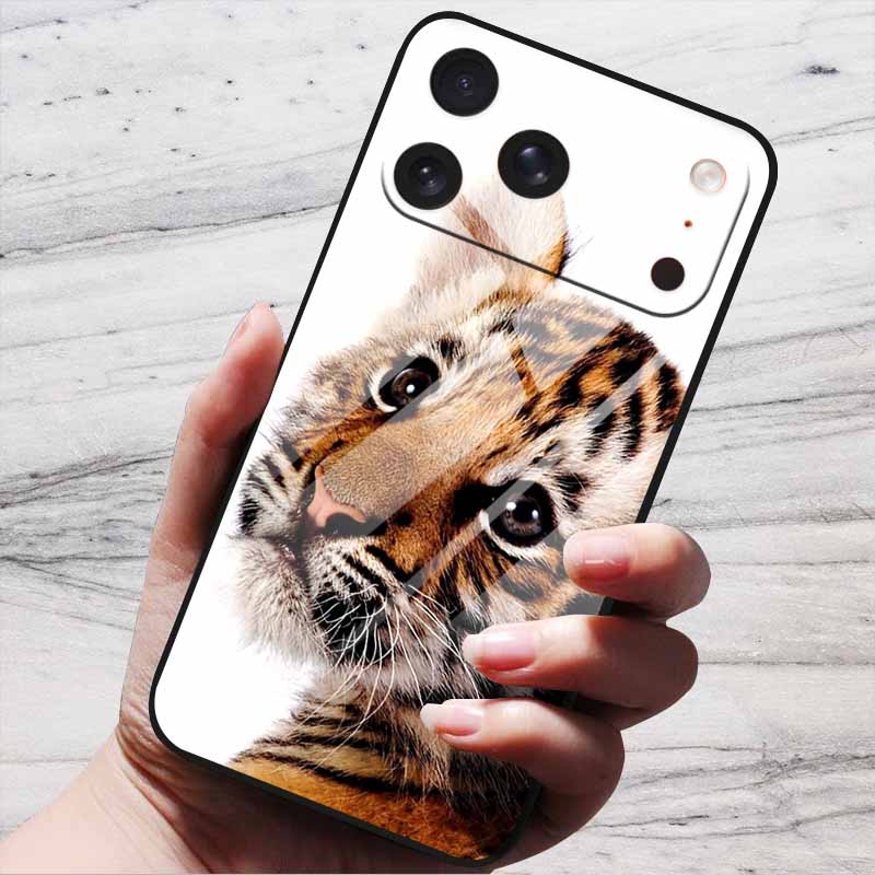 Cute Case For iPhone 17 Pro Plus Capa 17 Pro Max Bumper Luxury Tempered Glass Hard Back Cover iPhone17 Air Funda Animal Patterns