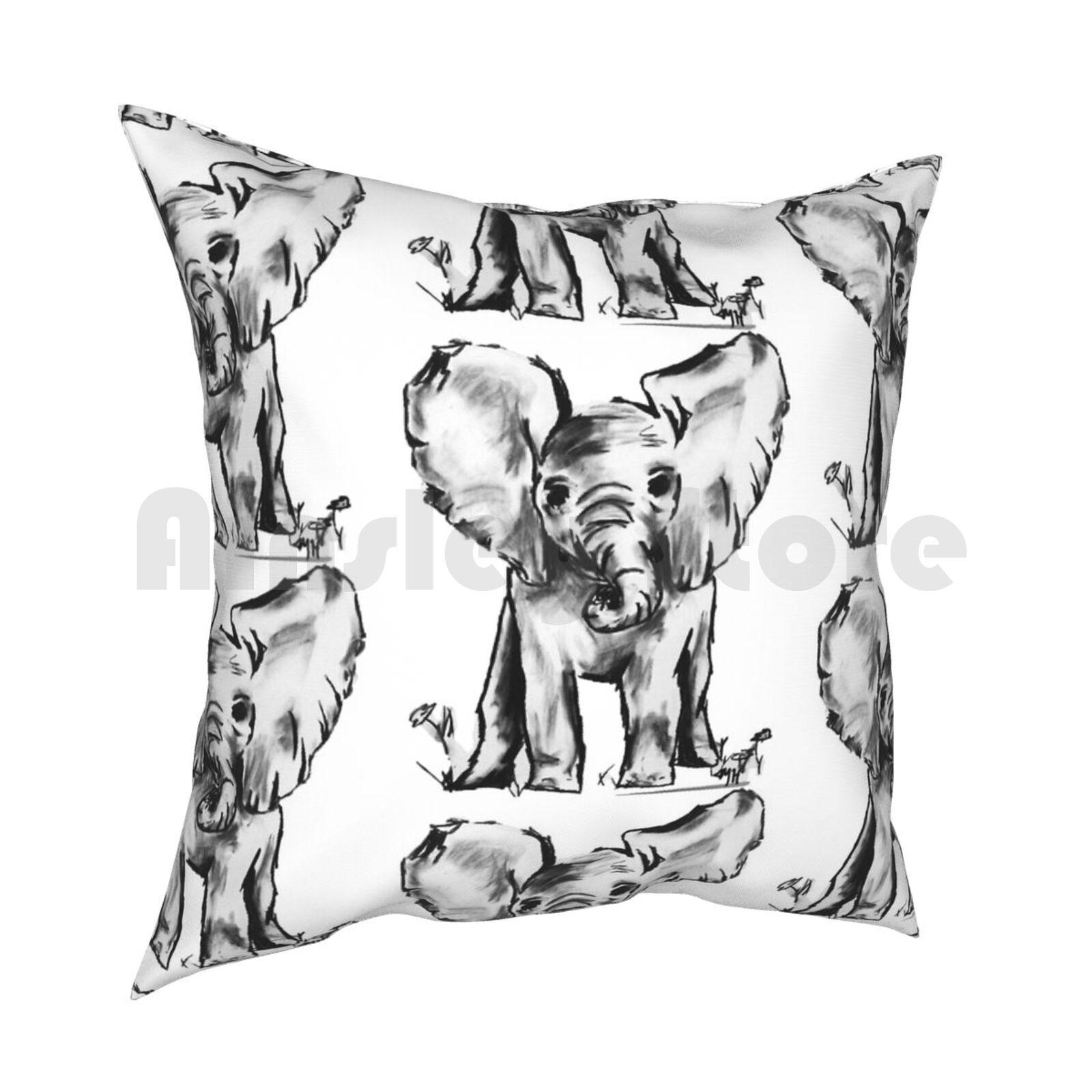 Black And White Elephant Pillow Case Printed Home Soft Throw Pillow Elephant Baby Animal Cute Adorable Black And White 30x30cm 12x12in