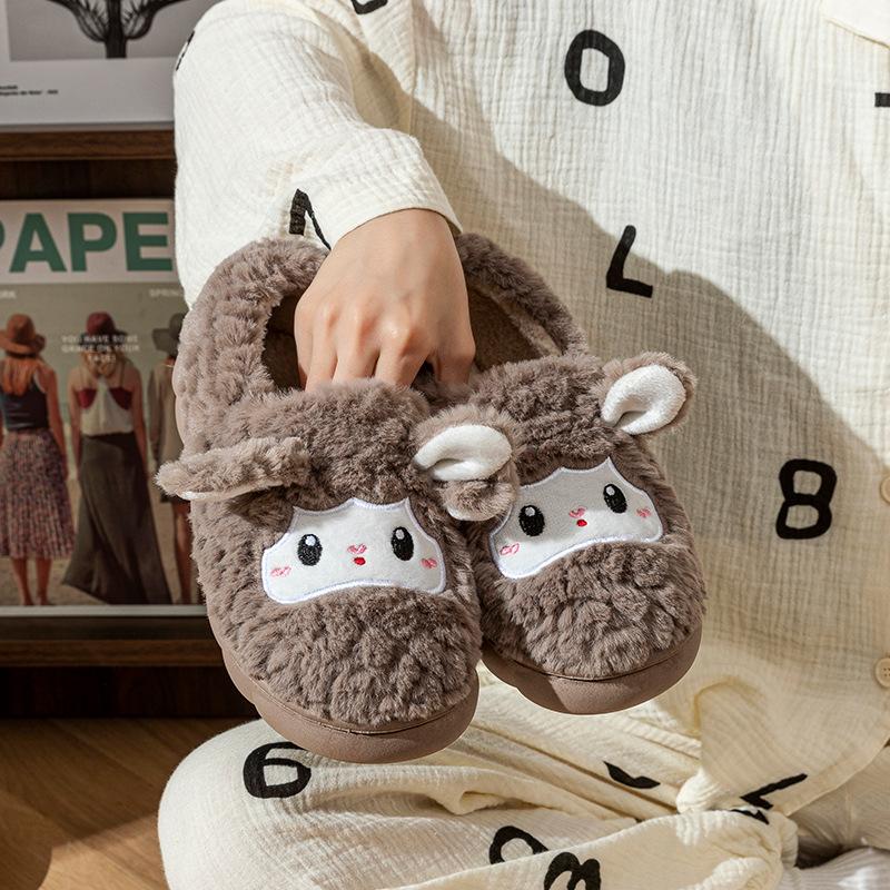 Cotton slippers bag heel cartoon sheep slippers autumn and winter home couple warm velvet thickened bottom cotton mop