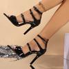 Fashion Women Summer Sandals 2024 High Heels Sandals Glossy Ankle Strap Sexy Stiletto Heels Peep Toe Pretty Party Shoes Plus Big Size 43