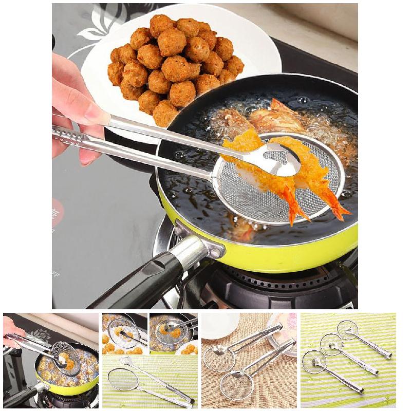 Stainless Steel Frying Oil Filter Clip, Multifunctional Oil Drain Spoon, Cooking Vegetable Snacks Frying Tool