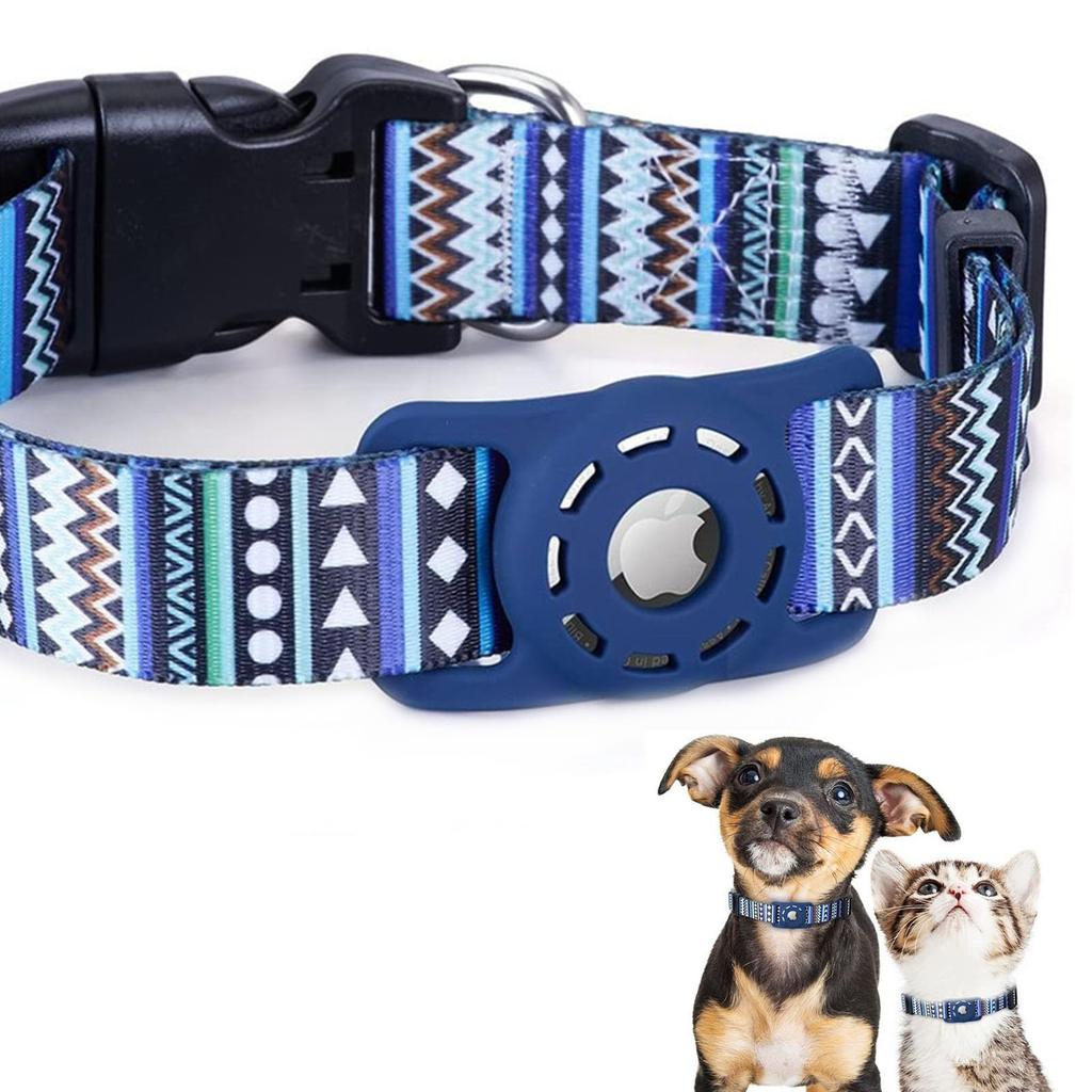 masamilk AirTag Compatible Dog Cat and Dog Pet AirTag Compatible Case Bohemian Collar, Collar, Tracking, Supplies, (M, Blue)