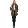 Women's Turn Down Collar Long Sleeve Loose Fit Leopard Print Faux Fur Jacket Mid Length Plush Winter Cardigan Coat