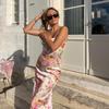 New Fashion Sleeveless Printed Sexy Backless Suspender Dress Slim Fit Elegant Bodycon Summer Party Long Dress Female Streetwear Casual Clothing