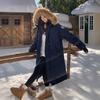 Winter long knee cotton-padded clothes hooded big fur collar thickened fashion versatile cotton-padded jacket