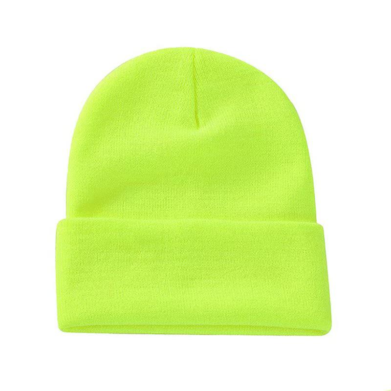 Fluorescent Knit Wool Hat: Versatile, Trendy, Solid Color for Men & Women, Perfect for Autumn & Winter. Warm Pull-On Candy Color Cold-Weather Hat.