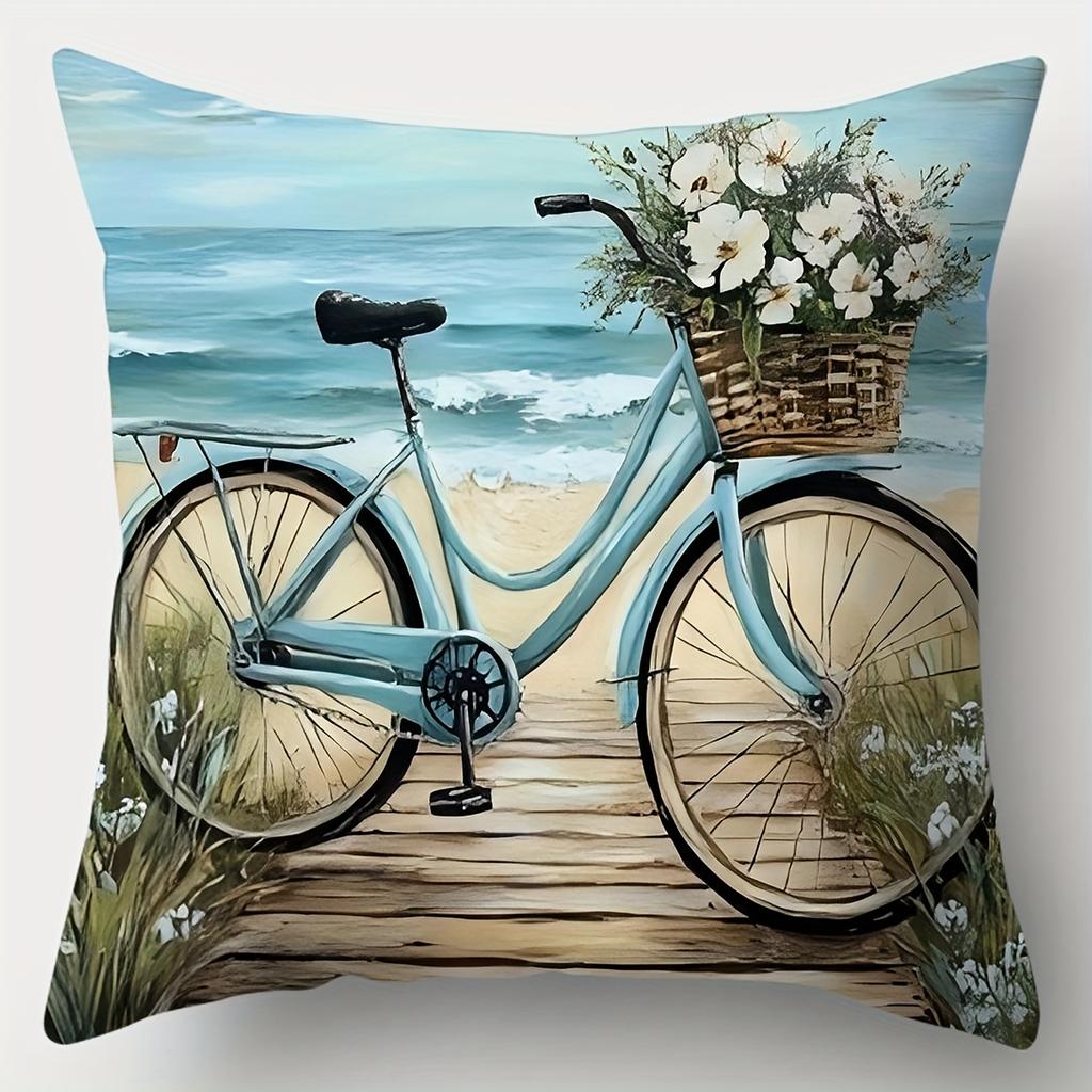 4Pcs Beach And Lighthouse Design Single-Sided Digital Printing Pillow Cover Short Plush Suitable Living Rooms Bedrooms Sofas