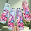 1PC Pink Rose Boho Floral Bouquet Art 750ml Color Plastic Sports Water Bottle Leakproof Flip Straw Lid Suitable for Sports Office Home Use