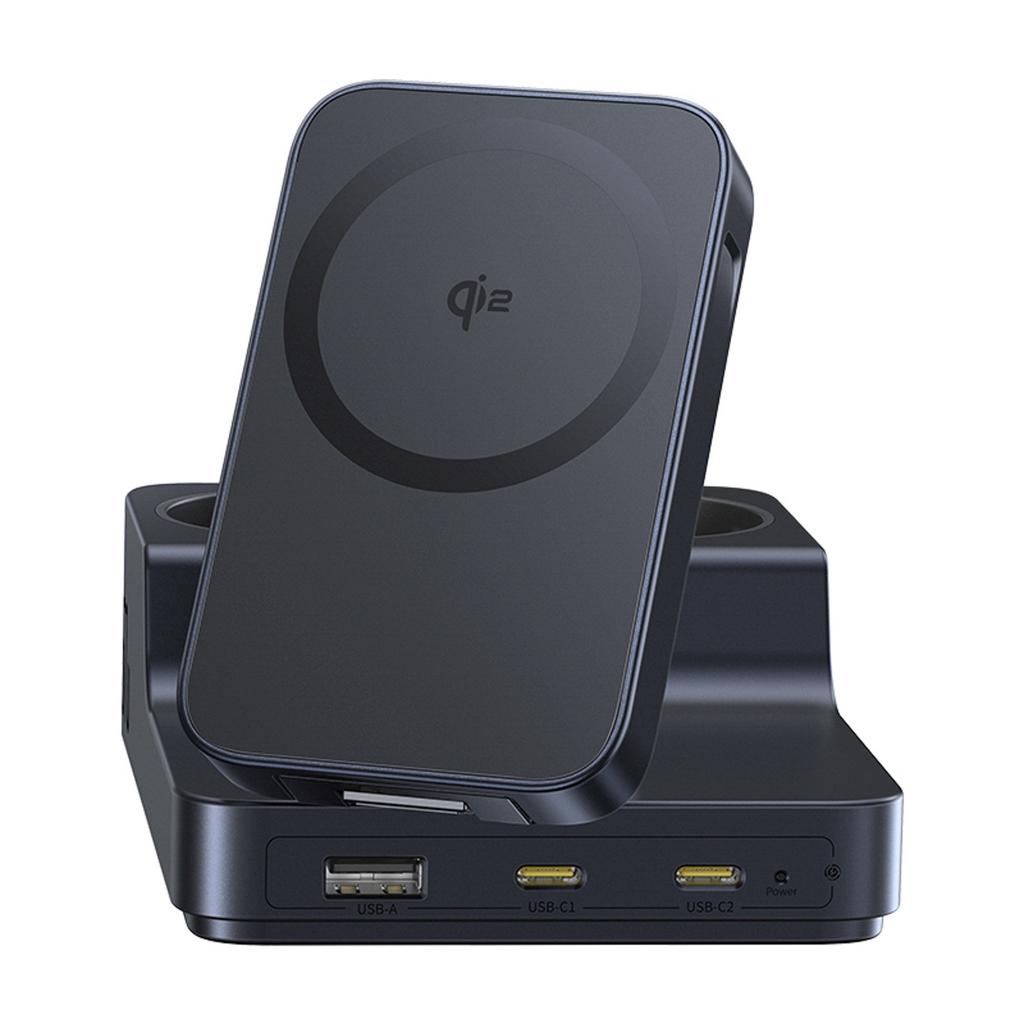 6-in-1 Wireless Charging Station USB-A USB-C 2x AC Socket 67W - Black