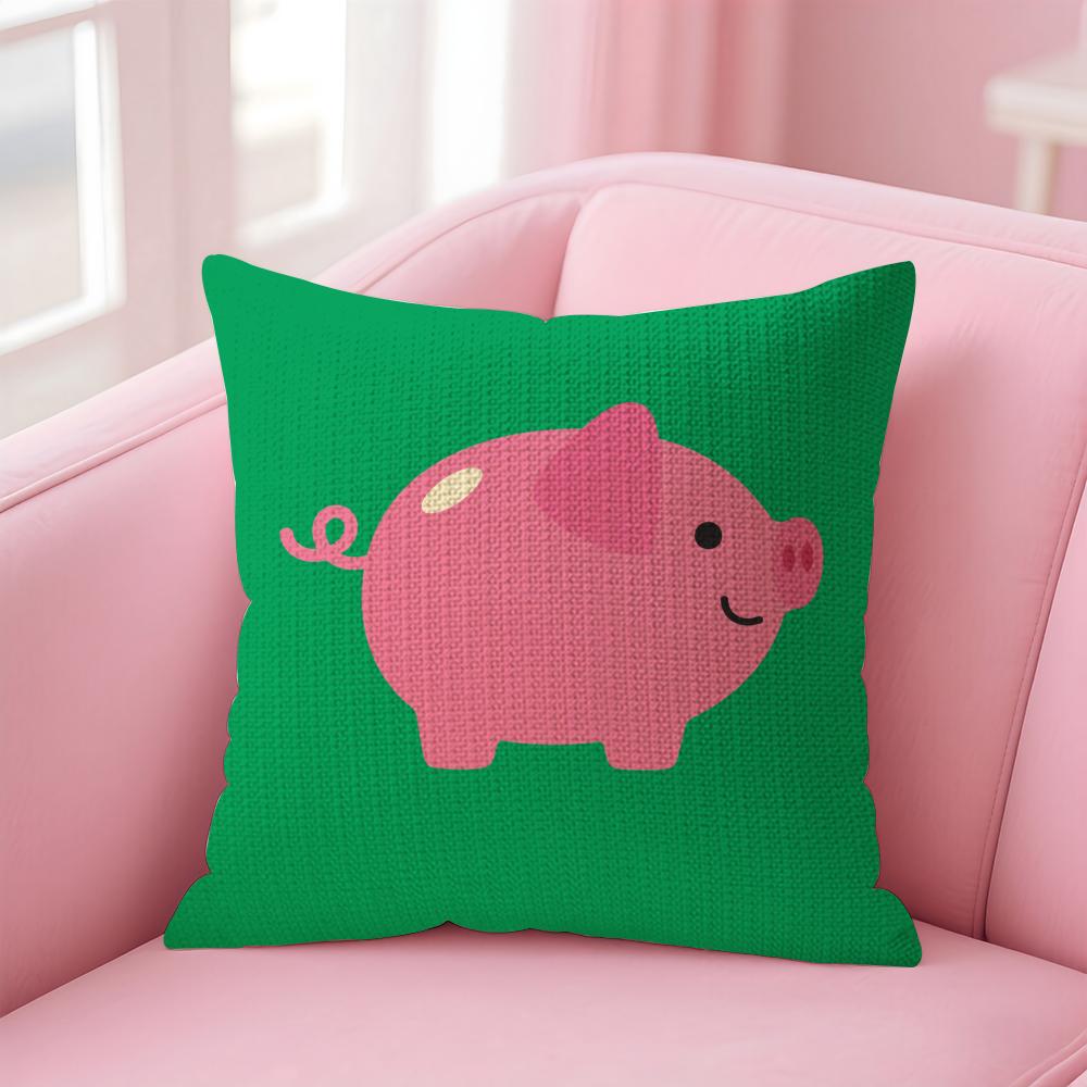 Dopamine Cute Animals Cushion Cover Natural Linen Organic Fabric DoubleSided Printing Sofa Home Decor Gift Pillow Case