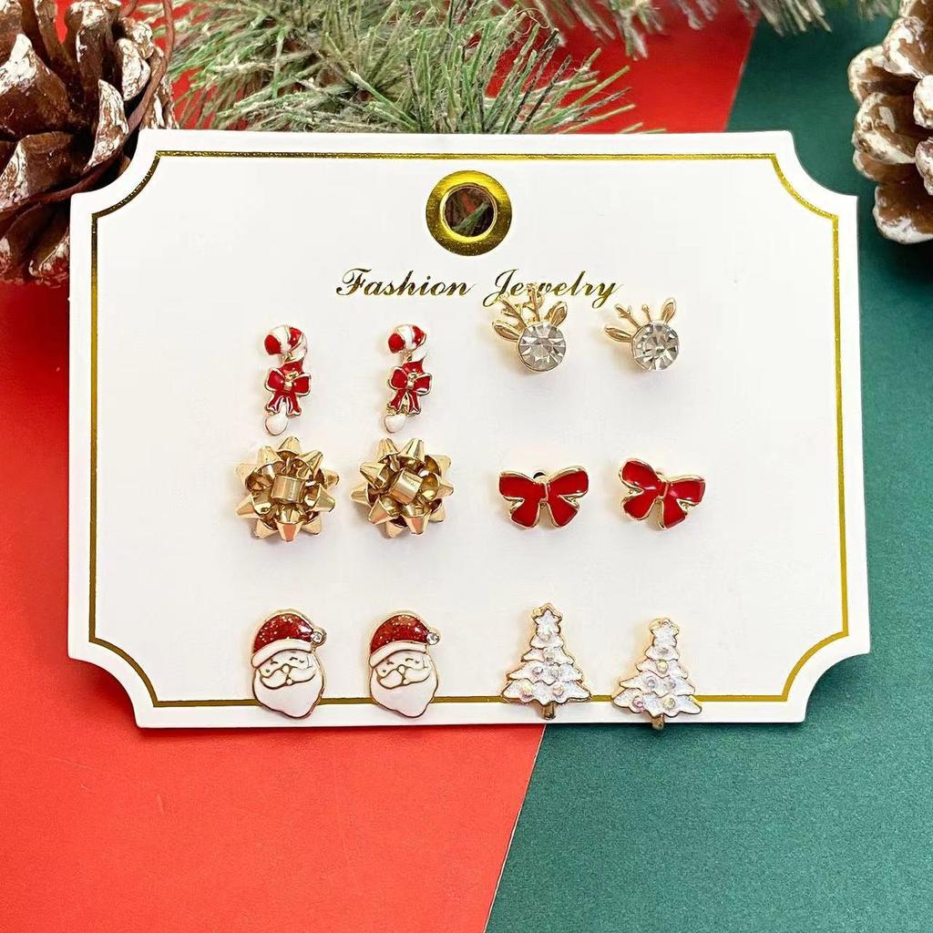 Festive Christmas Earrings Set: Creative Reindeer, Snowflake & Santa Claus Studs for Women