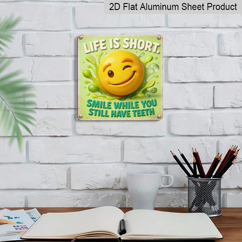 2D Flat- 1pc Vintage Square Aluminum Sign with A Smiling Tooth Theme and Winking Expression, Decorating Hallways and Living Rooms