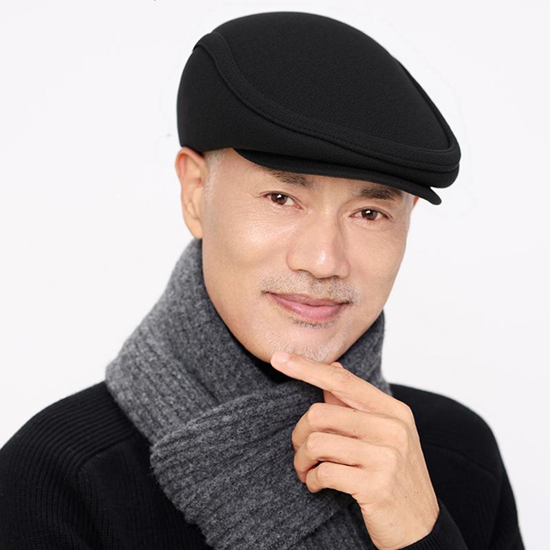 Winter Forward Cap Outdoor Warm Ear Protection Cap Men's Woolen Middle-Aged and Elderly Cold-Proof Retro Cap