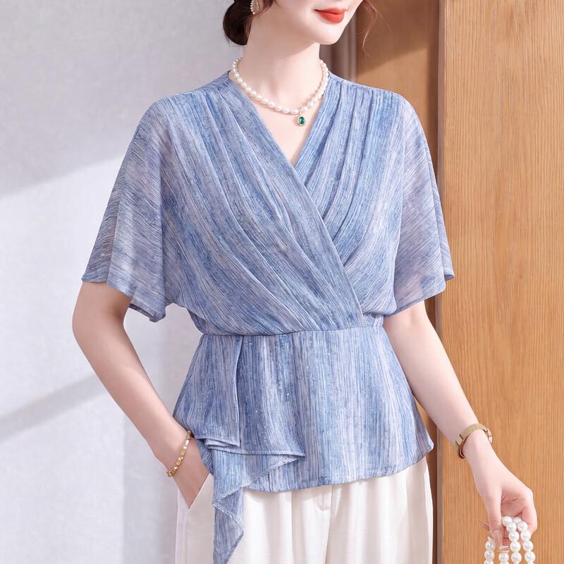 Elegant Summer Faux Two-Piece Chiffon Blouse L