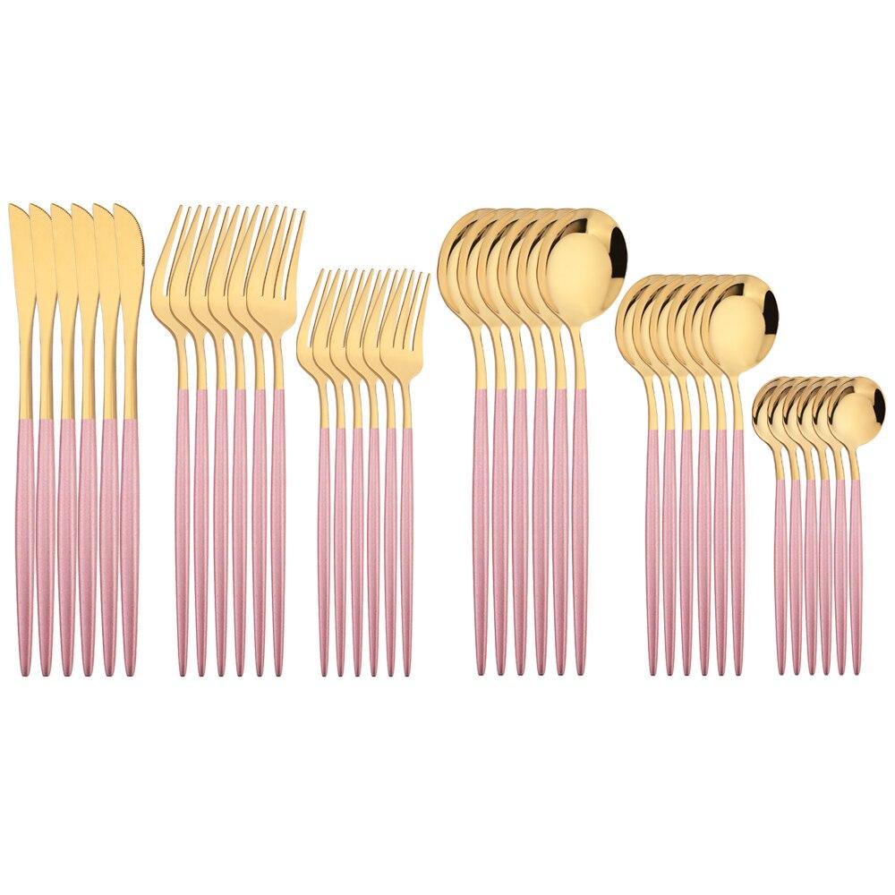 36Pcs Pink Gold Dinnerware Cutlery Set Western Knife Dessert Forks Spoon Flatware Stainless Steel Silverware Kitchen Tableware