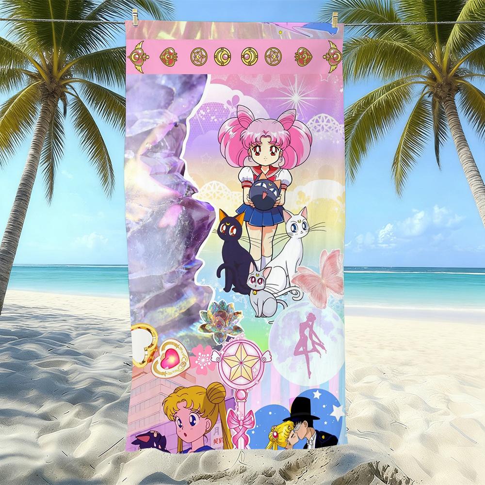 Sailor Moon Microfiber Beach Towel Quick-Drying Absorbent Cartoon Printed Swimming Bath Towel Seaside Portable