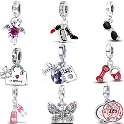 New 925 Sterling Silver Dumbbell ,Shopping Bag &Sunglasses Dangle Charm Bead Fit Sweet Fasion Bracelet Fashion Jewelry Gift