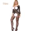 Lollipops Embroidery Hollow Mesh Crotchless Women Bodystocking Sexy See-through Bodysuit