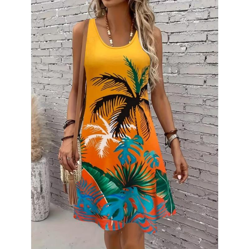 Women s fashionable printed casual sleeveless dress, machine washable, comfortable and versatile S