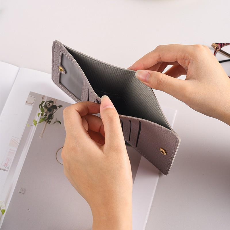 Slim 2-Fold PU Leather Wallet Women With Stitched Detail Multi-Card Slots Snap Lightweight Minimalist Design