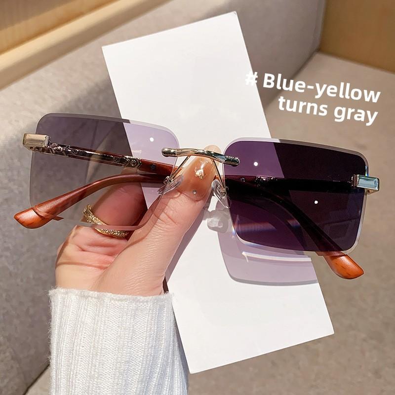 Trendy Frameless Gradient Grey Sun Glasses With Uv400 For Cycling And Parties