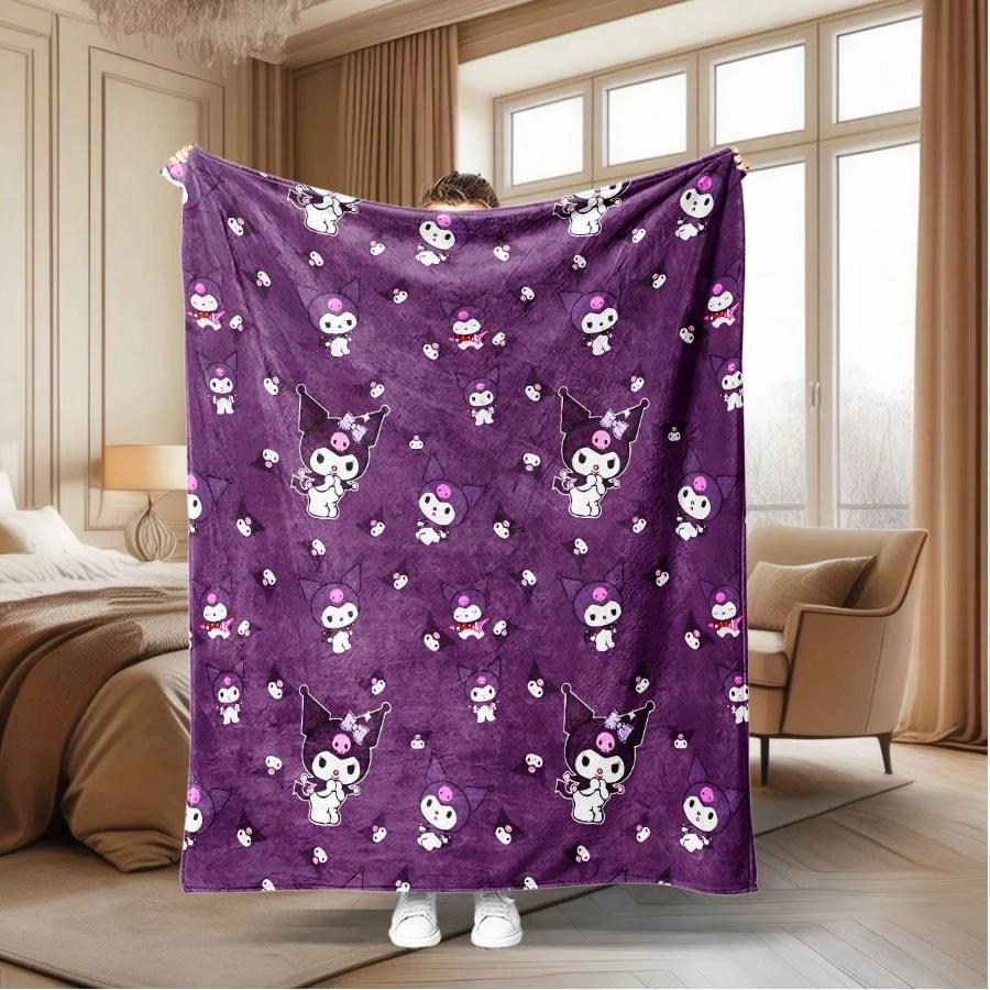 1pc Sanrio Kuromi Flannel Blanket - 2D Single-Sided Print, Purple Pattern, Bedroom Living Room Camping Throw, Perfect Gift 75cmx90cm
