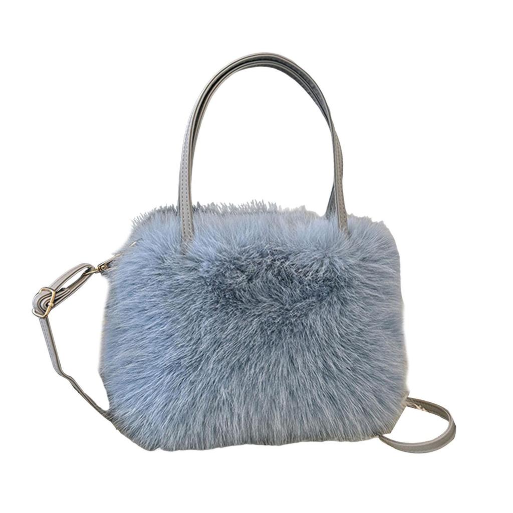 Furry Tote Bag Satchel Lightweight Cute Soft Top Handle Handbag with Adjustable Strap Crossbody Bag for Shopping Commuting Work