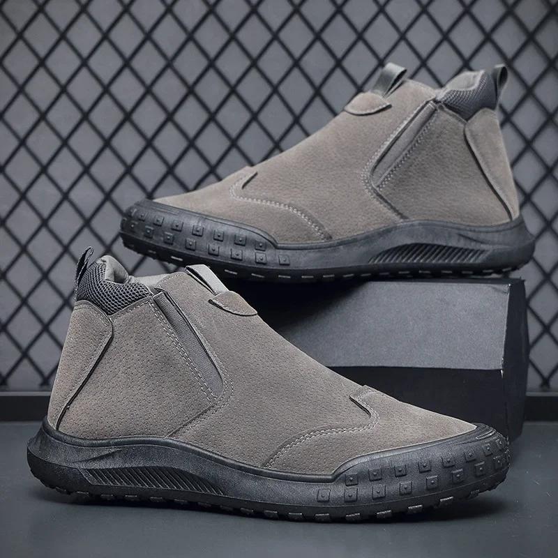 Casual Men's Boots Sneaker Classic Men Ankle Boots Anti-slip Zip Male Boot Outdoor High-top Man Sneakersround Toe Work Boots