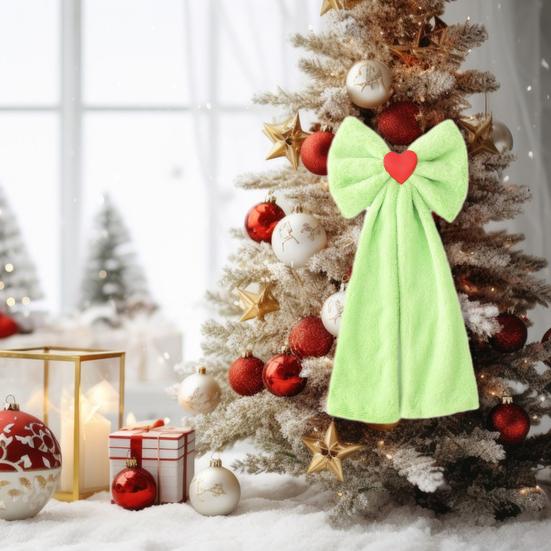 Large Plush Velvet Bow Giant Green Decorative Bow with Long Tail Christmas Tree Topper Decoration for Room Backdrop Wedding Birthday Party Wall Decor