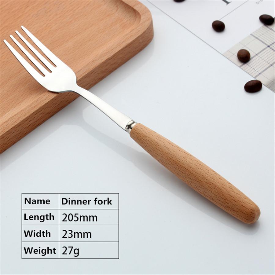 Beech Wood Handle Stainless Steel Western Tableware Steak Dessert Coffee Cooking Knife Fork Spoon Dinning Room Creative
