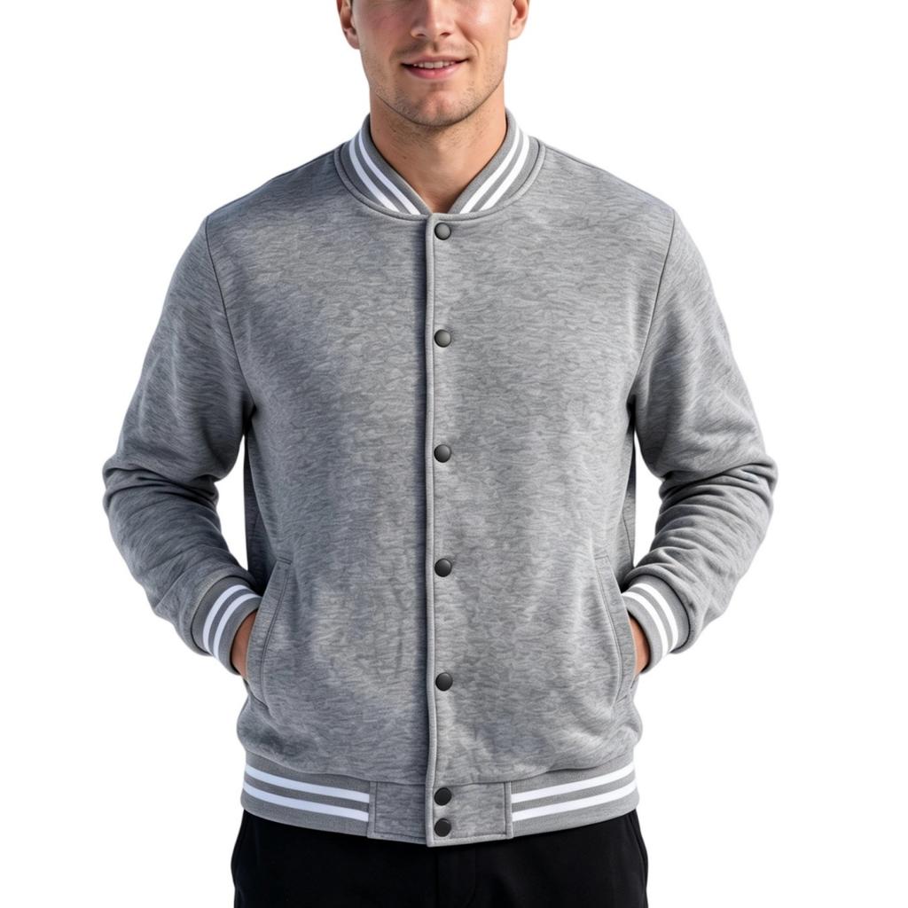 Men's Striped Color-Block Zip-up Baseball Jacket with Collar
