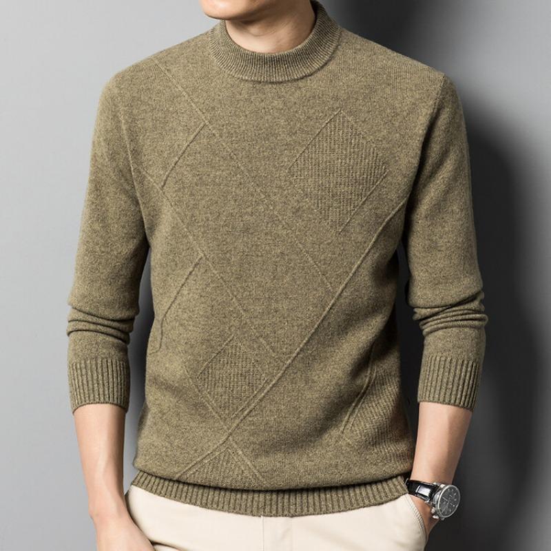 Genser for menn Høst og vinter Ny Slank Varm Ensfarge Uformell fortykket Halvskolekrage Ullstrikket genser