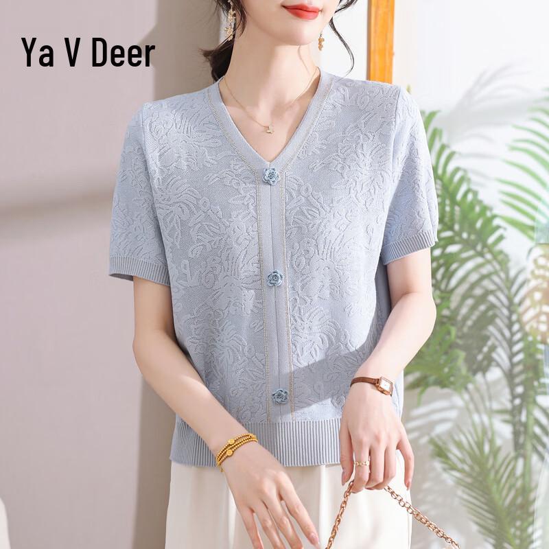 Yalu Women s Summer Ice Silk Knitted V-Neck Top 34